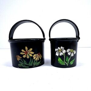 Vintage‎ Hand Painted Tin Biscuit Cutters Floral Black Set Farmhouse Cottage